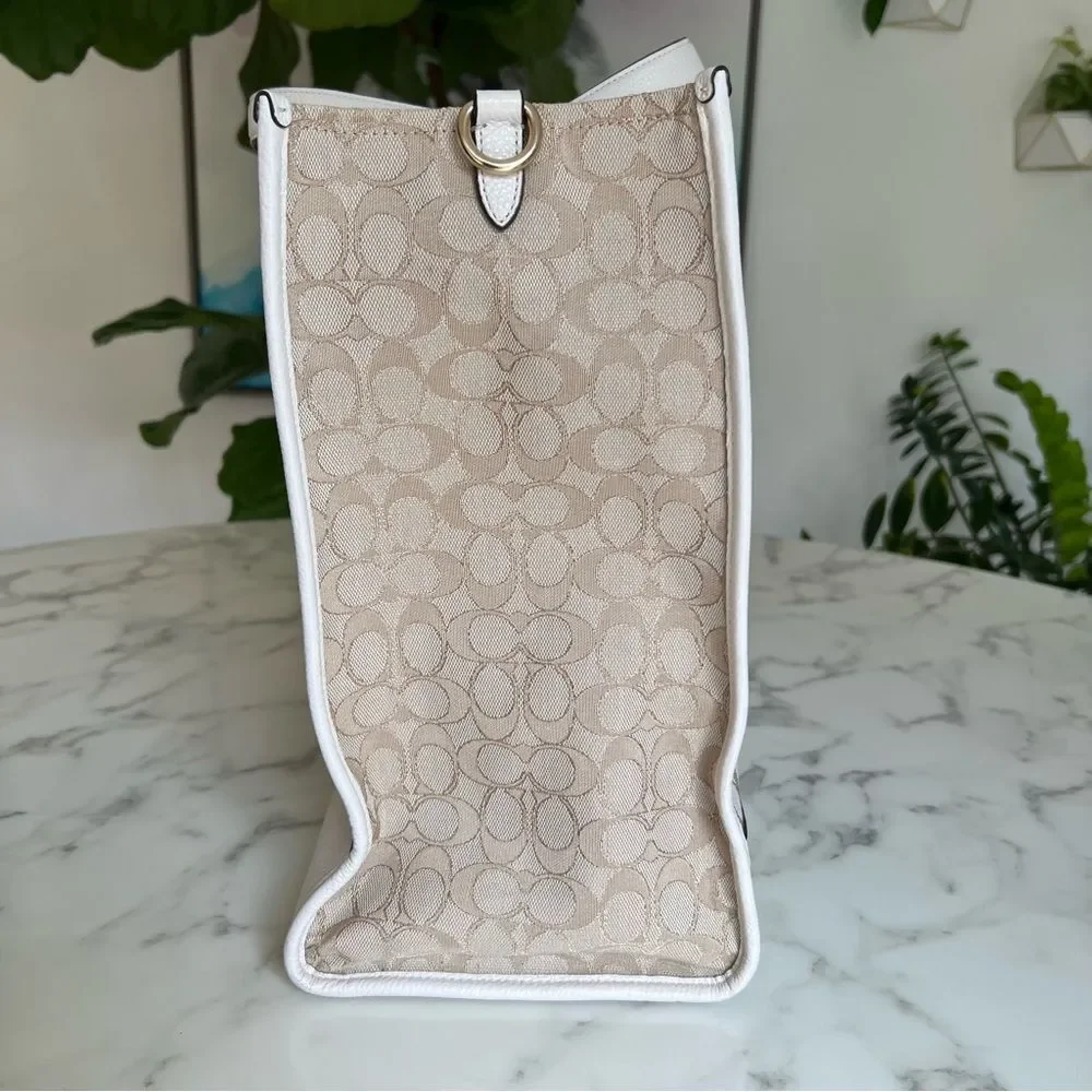 Dempsey Tote Bag 40 In Signature Jacquard Stripe & Coach Patch C1548 Khaki Pink - Picture 5 of 16